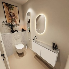 Mondiaz Ture DLux toiletmeubel 100cm talc met wastafel opalo links met kraangat