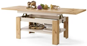 RIO eiken artisan / beige - KOFFIETAFEL, UITSCHUIFBAAR MET HEFFUNCTIE VOOR HET BLAD