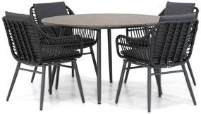 Tuinset Ronde Tuintafel 4 personen 125 cm Wicker Zwart  Coco Coco Leonardo