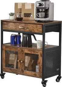 VEVOR Koffiebarkast 61 x 36 x 70,5 cm Koffiebarkast in landelijke stijl met 4-laags opbergruimte, verplaatsbare koffiebartafel met wielen en gaasdeur, buffetkast voor keukenentree
