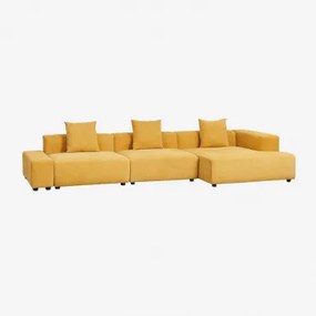 3-delige Chaise Longue Modulaire Bank Rechts (↔︎375 Cm) Bruna Stof Chenille Mosterd - Sklum