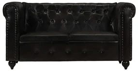 vidaXL Tweezitsbank Chesterfield-stijl echt leer zwart