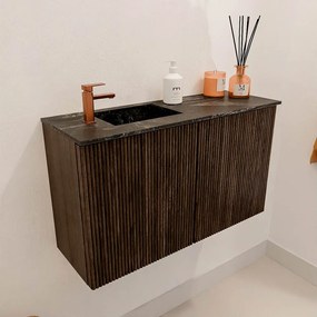 Mondiaz Joya DLux 70cm toiletmeubel walnut met wastafel faye links 1 kraangat lava