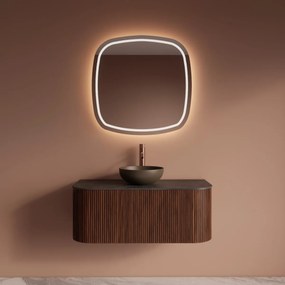 Gliss Design Alluro badmeubel ribbelfront met ronding links/rechts 100cm walnut en zwart leisteen toppaneel
