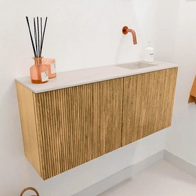 Mondiaz Joya DLux 90cm toiletmeubel oak met wastafel faye rechts zonder kraangat meli