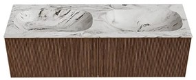 Mondiaz Kurve-dlux 140cm badmeubel walnut met 2 lades en wastafel stor small dubbel zonder kraangat glace