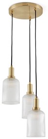Hanglamp in messing en geribbeld glas, Bogota