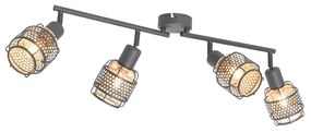 Design plafondlamp zwart met goud 4-lichts langwerpig - Noud Design E14 Binnenverlichting Lamp