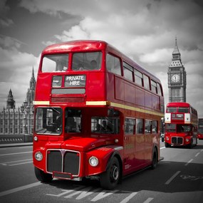 Kunstafdruk LONDON Red Buses on Westminster Bridge, Melanie Viola, (40 x 40 cm)