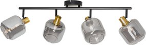 Plafondspot zwart met goud met smoke glas 4-lichts - Zuzanna
