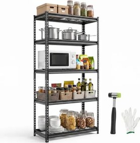 VEVOR 5-laags draadgaasstelling, 923x415x1813mm, 907kg totaal draagvermogen, gaasstelling voor magazijn, garage, kelder en woning, stalen constructie, in hoogte verstelbare schappen, draadgaaspanelen, zwart