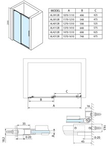 Polysan Altis douchedeur 117-121cm mat zwart