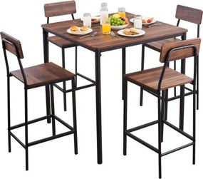 VEVOR Bartafelset (5-delig) met 4 barkrukken en afgeronde randen, vierkante pubtafel, staande tafel (90 x 90 x 91 cm), bistrotafel, eettafel, geschikt voor kantoor, minibar, woonkamer, eetkamer