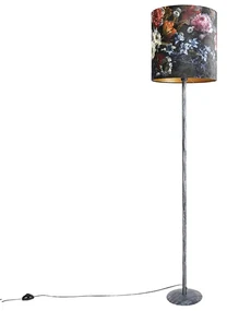 Vintage vloerlamp antiek grijs kap bloemen dessin 40 cm - Simplo Art Deco, Retro E27 Binnenverlichting Lamp