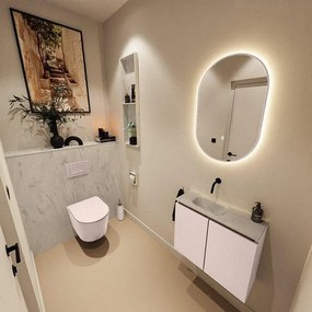 MONDIAZ TURE-DLUX 60cm toiletmeubel Rosee. EDEN wastafel Opalo positie links. Zonder kraangat. TUREDX60ROSL0OPA