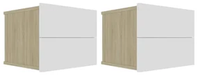 vidaXL Nachtkastjes 2 st 40x30x30 cm spaanplaat wit sonoma eikenkleur
