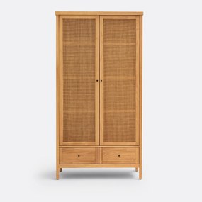 Kast met 2 deuren in massief dennen-en riethout, Gabin