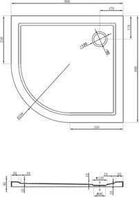 Mexen Flow asymmetrische halfronde douchebak slim rechts 90 x 80 cm, wit glans - 46Q108090R