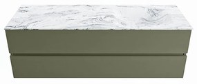 Mondiaz Vica DLux badmeubel 150cm army 2 lades met wastafel glace rechts 1 kraangat