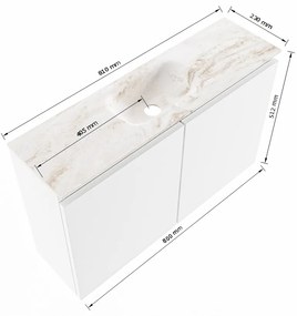 Mondiaz Ture DLux toiletmeubel 80cm fire met wastafel ostra midden zonder kraangat