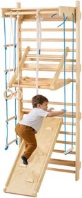 VEVOR Zweedse laddermuur, 8-in-1 15-traps indoor klimrek, draagvermogen 100 kg, klimtoestel met wandladder, glijplank, optrekstang, gymnastiekringen, schommelzitje en touwladder