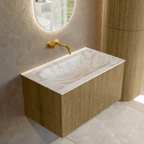 Mondiaz Kurve-dlux 80cm badmeubel dusk met 1 lade en wastafel big small midden zonder kraangat glace