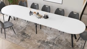 Mazzoni EXPANSO Wit mat / zwarte poten - OVALE UITSCHUIFTAFEL 160-360 cm VOOR 16-18 PERSONEN