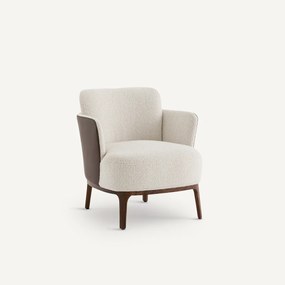 Fauteuil in notenhout en stof in 2 materialen, Jabote