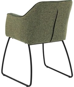 Goossens Eetkamerstoel Lisbet groen stof met armleuning, elegant chic