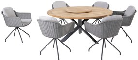 4 Seasons Outdoor Focus dining set silvergrey met Prado tafel Ø 160 cm Tuinset   houtkleur weerbestendig