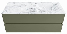 Mondiaz Vica DLux badmeubel 120cm army 2 lades met wastafel glace rechts zonder kraangat