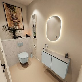 Mondiaz Ture DLux toiletmeubel 80cm greey met wastafel opalo links met kraangat