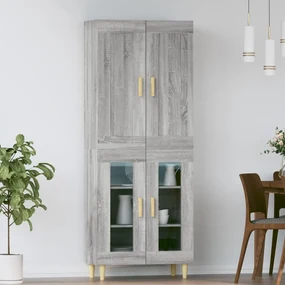 vidaXL Hoge kast 69,5x34x180 cm bewerkt hout grijs sonoma eikenkleurig