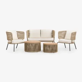 Tuinset Van 5 Stuks Met 2-zitsbank, 2 Fauteuils En 2 Salontafels Calipso Natuurlijk - Sklum