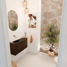 Mondiaz Joya 80cm toiletmeubel ronding rechts walnut met wastafel faye links zonder kraangat urban
