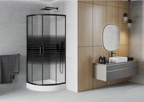 Mexen Rio halve ronde douchecabine 70 x 70 cm, zwarte strepen, zwart + douchebak, wit - 863-070-070-70-20-4710