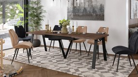 AVERY eik bruin/onderkant zwart - LOFT/INDUSTRIËLE TAFEL VOOR WOONKAMER/EETKAMER UITKLAPBAAR TOT 290 cm!