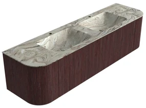 Mondiaz Kurve-dlux 170cm badmeubel ronding links/rechts ruby met 1 lade en 2 deuren en wastafel leaf dubbel 2 kraangaten glace