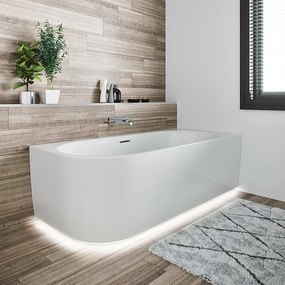 Riho Desire half vrijstaand bubbelbad sparkle mood links 170x77cm wit glans met LED-strip en Fall overloop