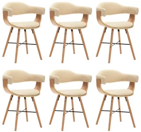 vidaXL Eetkamerstoelen 6 st kunstleer en gebogen hout crème