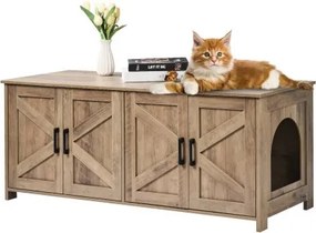 VEVOR Kattenbakbehuizing voor 2 katten, verborgen kattenbakmeubel met dubbele compartimenten, houten kattenbakkast, past op de meeste kattenbakken, 119,4 cm L x 47,5 cm B x 50 cm H, Greige