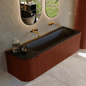 Mondiaz Kurve 145cm badmeubel ronding links ruby met 1 lade en deur en wastafel big large rechts zonder kraangat urban