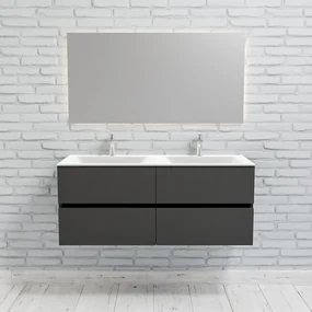 Zaro Valencia Solid Surface badmeubel 120cm mat antraciet 2 kraangaten dubbele spoelbak 4 lades