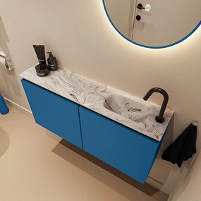 Mondiaz Ture DLux toiletmeubel 100cm jeans met wastafel glace rechts met kraangat