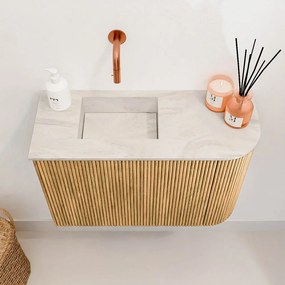 Mondiaz Joya DLux 60cm toiletmeubel ronding rechts oak met wastafel faye links zonder kraangat ostra