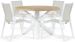 Tuinset Ronde Tuintafel 4 personen 120 cm Aluminium/textileen Wit Lifestyle Garden Furniture Fiora/Wellington