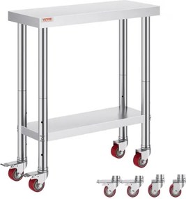 VEVOR Werktafel 30" x 12" x 34" RVS Catering Werktafel 100 kg Laadvermogen Voedselbereidingstafel Commerciële Werktafel voor Keuken Bar Restaurantar 4 Verstelbare Voeten