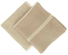 Vaatdoekjes, gebreid katoen, zand, 2 stuks, 25 x 25 cm