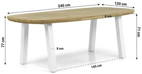 Dining Tuintafel rechthoekig 240 x 120 cm Aluminium/Teak Wit Falcon/Glasgow
