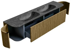 Mondiaz Kurve-dlux 190cm badmeubel ronding links/rechts dusk met 2 lades en deuren en wastafel stor small dubbel zonder kraangat lava